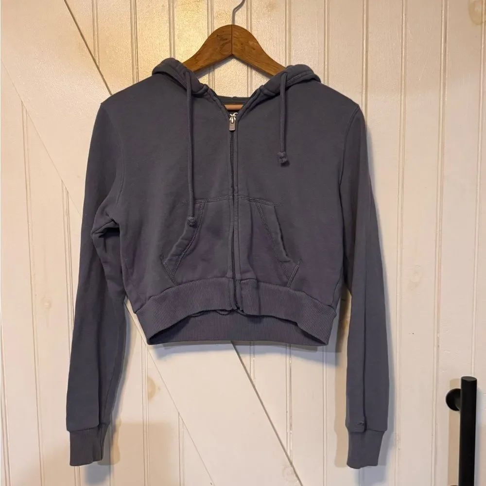 Hollister Dark blue cropped zip up hoodie XS